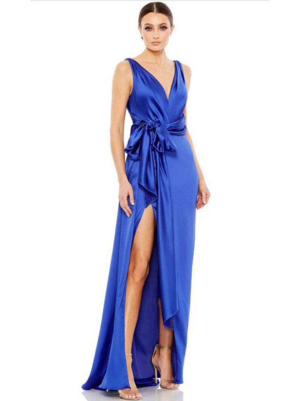 Mac Duggal 12525 Womens Royal Blue Satin Formal Evening Gown Dress Size 16